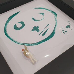 3D painting 15x15 cm, &quot;0 + 0&quot;, made in France, miniature painter painting Toto&#39;s head, scene under transparent film