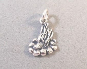 Camp Fire Campfire Camping Bonfire 925 Sterling Silver Charm MADE IN USA
