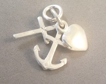 Faith Hope Charity Charm Sterling Silver .925 Anchor Cross Heart Small Pendant
