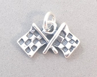 10 X Tibetan Silver CHEQUERED FLAGS 23mm Charms Pendants