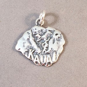 WAIMEA CANYON KAUAI .925 Sterling Silver Map Charm Pendant Hawaii Island Napail Coast Garden Isle Hanalei New th04