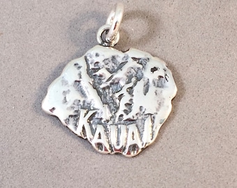 WAIMEA CANYON KAUAI .925 Sterling Silver Map Charm Pendant Hawaii Island Napail Coast Garden Isle Hanalei New th04