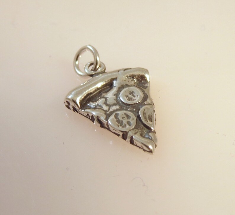 Rebanada de pizza encanto 3D 925 Sterling Silver Charms-Comida Italiana