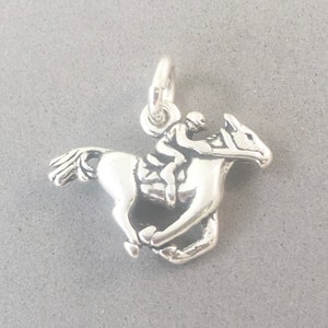 Sale! HORSE & JOCKEY .925 Sterling Silver 3-D Charm Pendant Equestrian Equine Horse Riding Racing Race Jumper Horseback New hs18