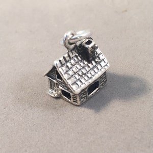 CABIN .925 Sterling Silver Small 3-D Charm Pendant House Home Sweet Home Cottage Country Realtor Real Estate For Sale New hm25