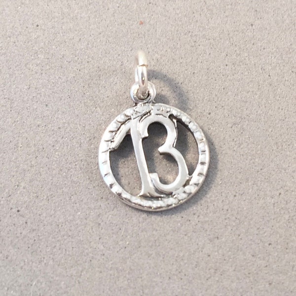 THIRTEEN Small .925 Sterling Silver Charm Pendant Circle 13 Birthday Number Sweet Teenager New HL22