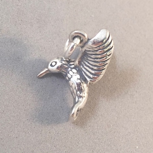 HUMMINGBIRD .925 Sterling Silver Charm Pendant Detailed Flying Bird Feathers New bi33