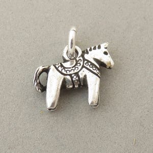 DALA HORSE .925 Sterling Silver Charm Pendant Traditional Swedish Dalecarlian Sweden Wooded Wood Style New tn15