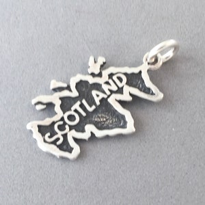 CARTE DE L’ÉCOSSE .925 Pendentif de charme en argent sterling Contour Forme Mot Europe Royaume-Uni Grande-Bretagne Édimbourg Pays Tourisme Lieux Nouveau tb45