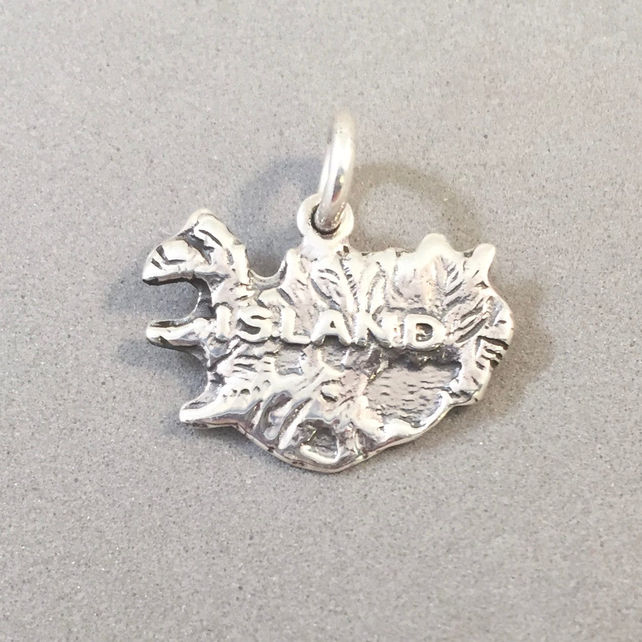 ISLAND MAP (iceland) .925 Sterling Silver Charm Pendant Reykjavik