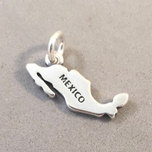 MEXIKO KARTA .925 Sterling Silver Berlock Hänge Stad Acapulco Cancun Puerto Vallarta Guadalajara Land Kontur Ord Souvenir Nytt ct18-mx