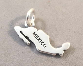 MEXICO MAP .925 Sterling Silver Charm Pendant City Acapulco Cancun Puerto Vallarta Guadalajara Country Outline Word Souvenir New ct18-mx