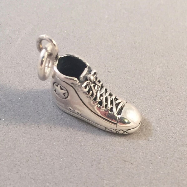 HIGH TOP SNEAKER 3-D .925 Sterling Silver Charm Pendant High Top Hi Top Shoe Ankle Boot .925 Sterling Silver New du17