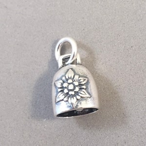 EDELWEISS BELL 2 Sided .925 Sterling Silver 3-D Charm Pendant Cow Flower Moveable Clapper Austria Swiss Souvenir Europe New ts15