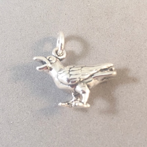 RAVEN/CROW .925 Sterling Silver 3-D Charm Pendant Detailed Bird Feathers New bi37