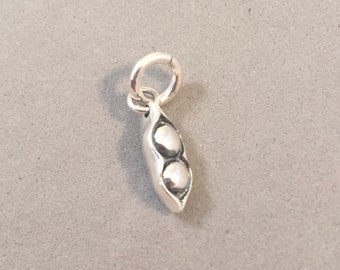 3D PEAS in a POD Charm Pendant 925 STERLING SILVER vegetable Garden Food solid 