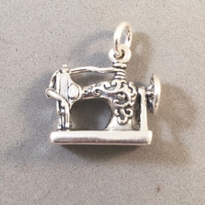 DETAILED SEWING MACHINE .925 Sterling Silver 3-D Charm Pendant Antique or Vintage Style Machine Fancy Seamstress Fashion New hb17
