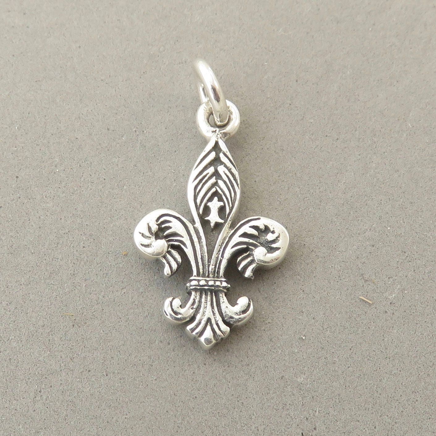 Sterling Silver 3D Filligree French Fleur De Lis Charm Sterling Silver 3D Filligree French Fleur De Lis Charm