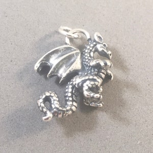 WINGED STANDING DRAGON .925 Sterling Silver 3-D Charm Pendant Detailed Standing Fantasy Fairytale Mythical Animal Chinese New Year New my17