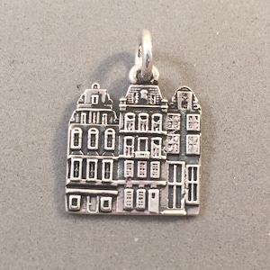 AMSTERDAM .925 Sterling Silver Charm Pendant Canal Houses Holland Netherlands Europe Travel Souvenir New td01