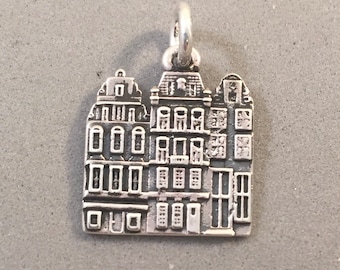 AMSTERDAM .925 Sterling Silver Charm Pendant Canal Houses Holland Netherlands Europe Travel Souvenir New td01