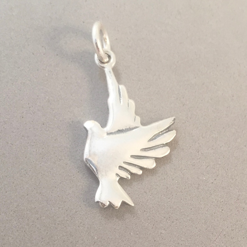 FLYING DOVE Charm .925 Sterling Silver Double Sided Pendant Etsy