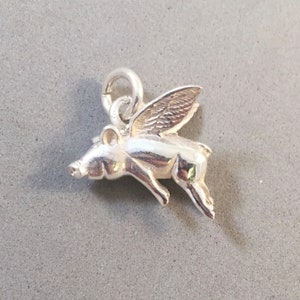 WHEN PIGS FLY .925 Sterling Silver 3-D Charm Pendant Piglet Flying Saying Piggy Pig Wings Hog New an81