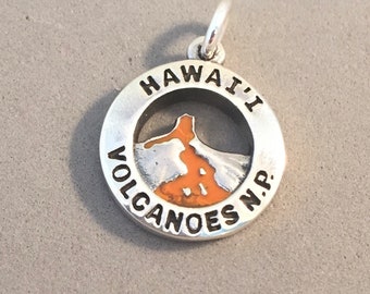 HAWAI'I VOLCANOES National Park .925 Sterling Silver Charm Pendant Enamel Lava Flow Kilauea Mauna Loa Hawaiian Islands Souvenir New 925 np70