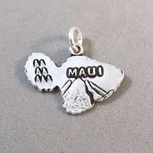 MAUI .925 Sterling Silver MAP Charm Pendant Hawaii Hawaiian Island Haleakala Hana Kihei Lahaina New th12