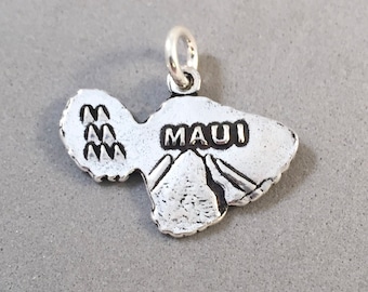 MAUI .925 Sterling Silver MAP Charm Pendant Hawaii Hawaiian Island Haleakala Hana Kihei Lahaina New th12