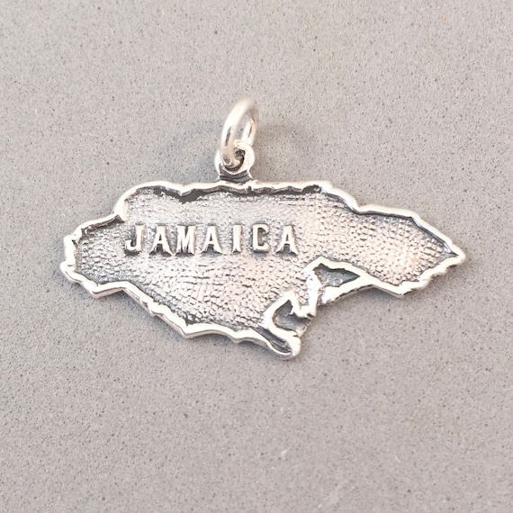 JAMAICA .925 Sterling Silver Map Charm Pendant Outline Shape Word Caribbean  island Country Kingston Tourist Travel Places New tr13