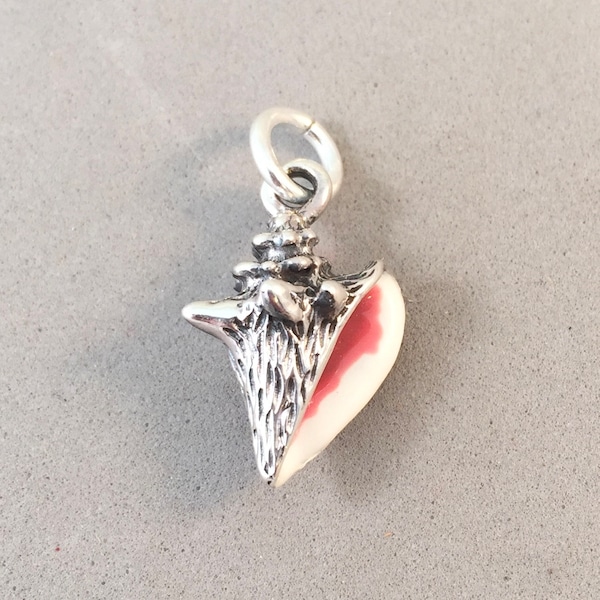 QUEEN CONCH SHELL Enamel .925 Sterling Silver 3-D Charm Pendant The Bahamas Key West Florida Sea Beach Ocean New nt60