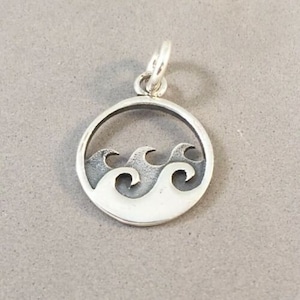 WAVES .925 Sterling Silver Charm Pendant Breaking Cresting Wave Surf Surfing Beach Ocean Nautical New nt29