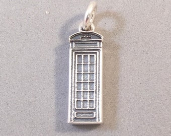 BRITISH TELEPHONE BOOTH .925 Sterling Silver 3-D Charm Pendant London United Kingdom England Box Kiosk Call Red New tb13