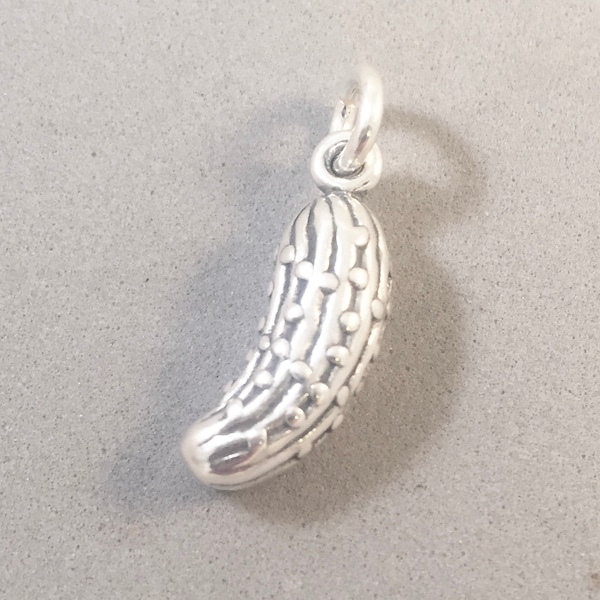 PICKLE .925 Sterling Silver 3-D Charm Pendant Food Kitchen Dill Sweet Kosher Cucumber New kt01