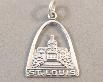 ST. LOUIS .925 Sterling Silver Charm Pendant Gateway Arch Capital Building national Park Missouri Souvenir New tu12