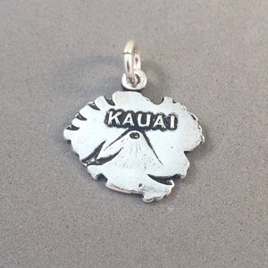 KAUAI .925 Sterling Silver MAP Charm Pendant Volcano Hawaii Napail Coast Garden Isle Waimea Canyon Hanalei New th13