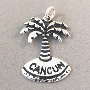 CANCUN Palm Tree .925 Sterling Silver Charm Pendant Mexico Caribbean Island Cancun Tourist Travel  Beach New tm09