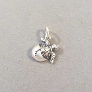 HATCHING Baby SEA TURTLE Small .925 Sterling Silver Tiny Charm Pendant Beach Ocean Egg New nt34