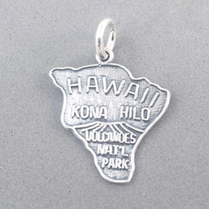 HAWAII Volcanoes National Park .925 Sterling Silver MAP Charm Pendant Big Island Kona Hilo New pm30