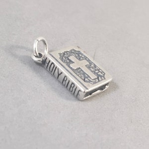 HOLY BIBLE .925 Sterling Silver Charm Pendant Cross & Dove Faith Religion New fa23