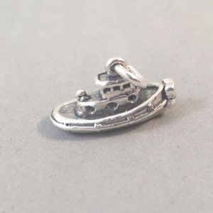 TUG BOAT 3-D .925 Sterling Silver Charm Pendant Ship Fishing Ocean Marine Work New Nt70