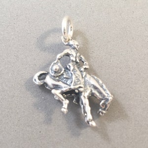 RODEO RIDER .925 Sterling Silver 3-D Charm Pendant Cowboy Cowgirl Bucking Bronco Mare Stallion Horse Horseback Riding Equestrian New AN34