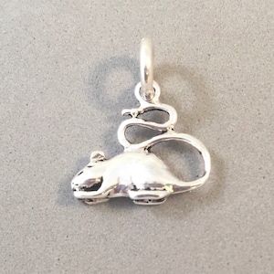 RAT .925 Sterling Silver 3-D Charm Pendant Mouse with Long Curled Tail Year of the Rat New an60