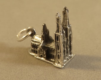 Sterling Silver 3-D KOLN CATHEDRAL Charm Pendant Europe Germany Cologne Church Rhine Gothic Spires .925 Sterling Silver New tr77