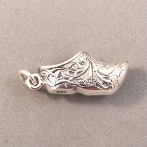 DUTCH CLOG .925 Sterling Silver Charm Pendant Holland Netherlands Floral Shoe Europe Travel Souvenir New td09