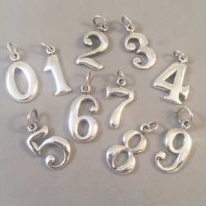 NUMBER .925 Sterling Silver Charm Pendant Birthday Lucky Digit 1 2 3 4 5 6 7 8 9 Zero New nb