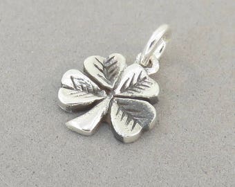 FOUR LEAF CLOVER .925 Sterling Silver Small Detailed  Charm Pendant Shamrock Garden Irish St Patricks Lucky Good Luck New 925 ga21