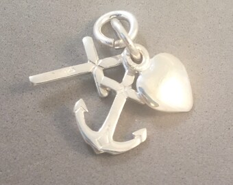 HEART ANCHOR CROSS 3-piece .925 Sterling Silver 3-D Charm Pendant Faith Hope Charity New HL21