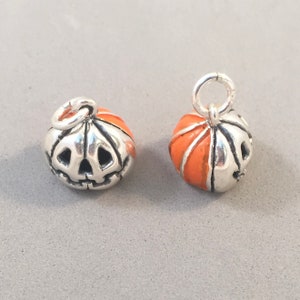 JACK-O-LANTERN .925 Sterling Silver 3-D Charm Pendant orange Enamel Carved Pumpkin Halloween Food Kitchen New hl12